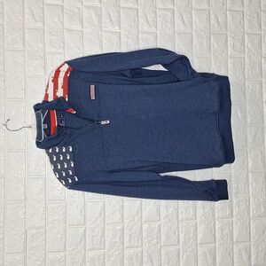 VINEYARD VINES Navy Whale Flag Pullover Kangaroo Pocket Sweatshirt